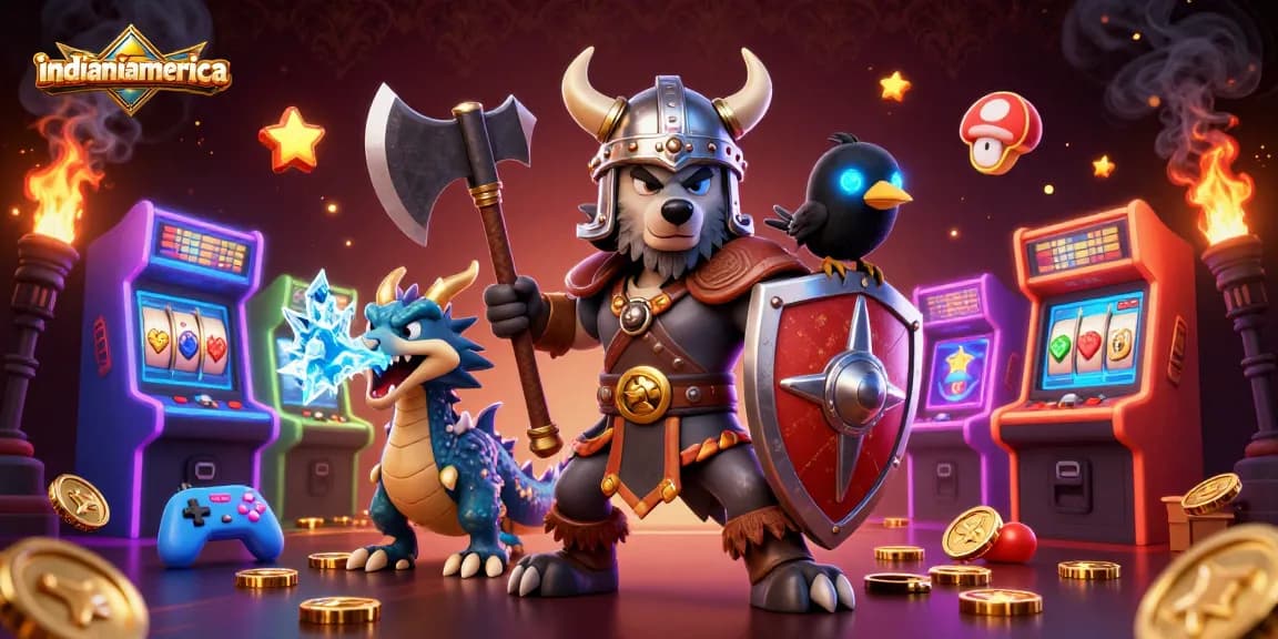 Experience thrilling games at indianiamerica with a Viking warrior and powerful creatures in action.