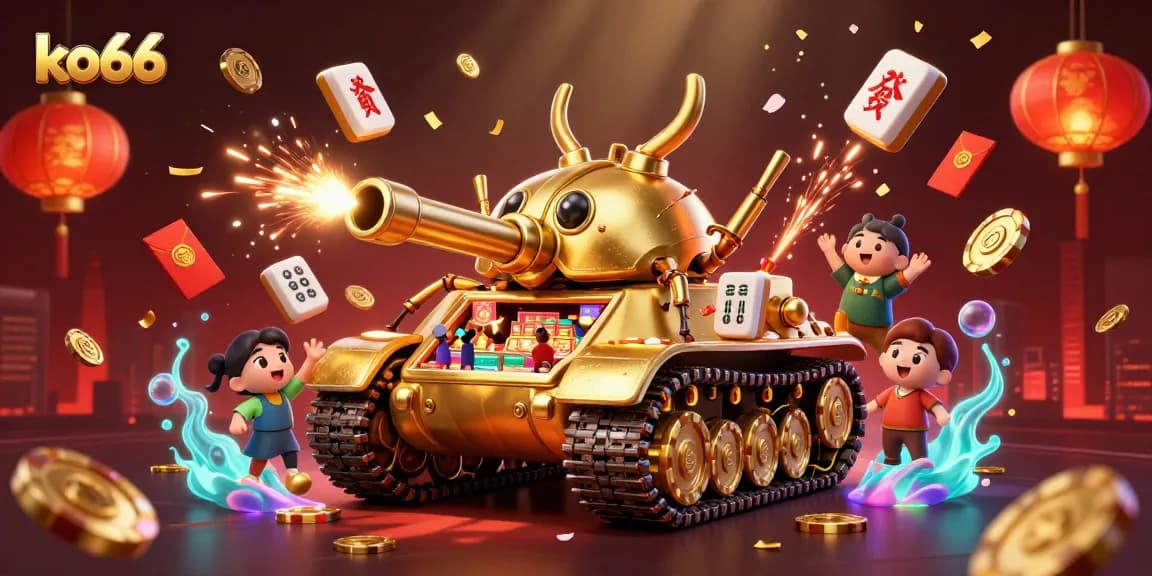 Engage with ko66's immersive casino experience via a golden beetle tank showcasing intricate gaming elements.