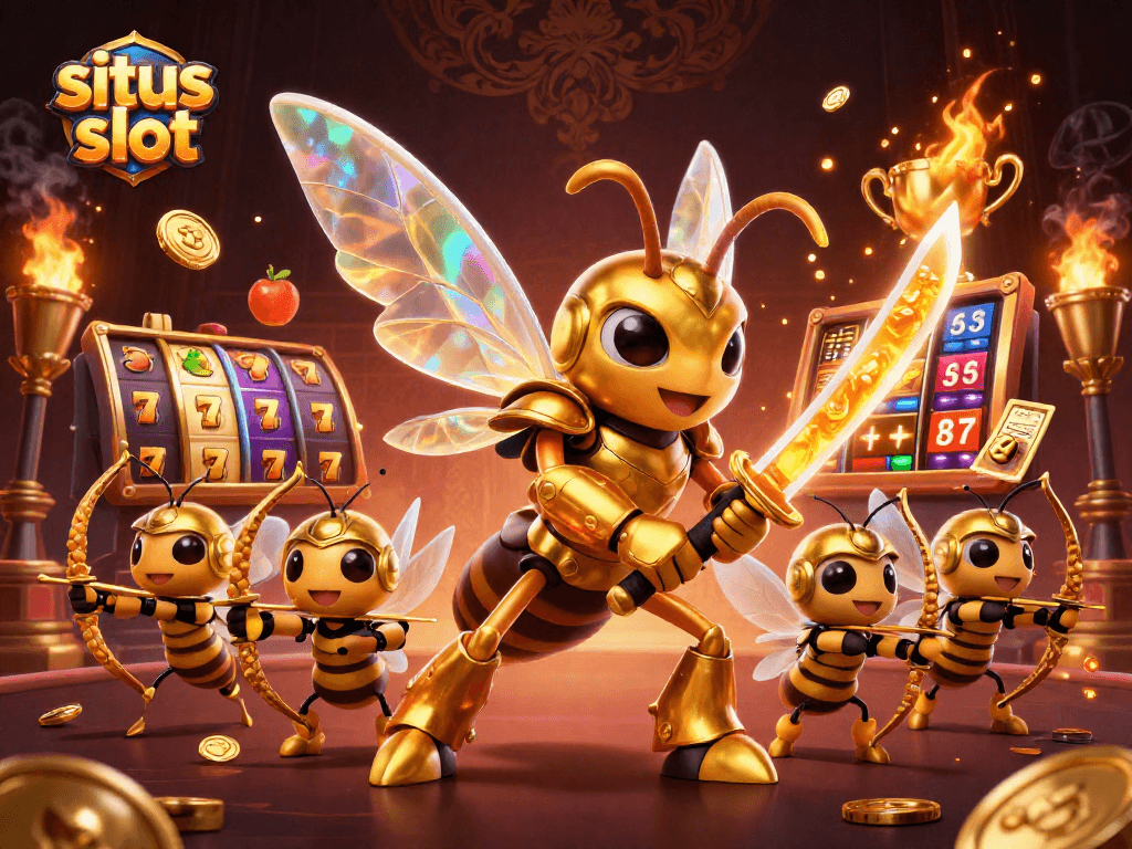 Menangkan permainan situs slot dengan slot reels berputar dan simbol keberuntungan di latar belakang