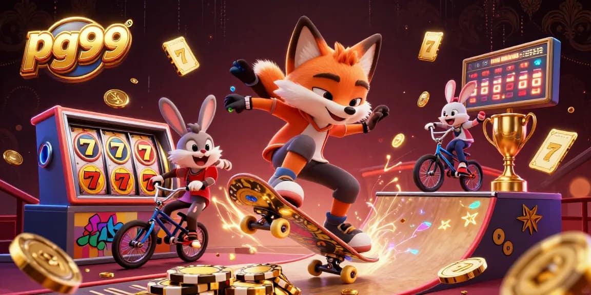 Experience the excitement of pg99 with a thrilling scene of animated characters and casino elements.