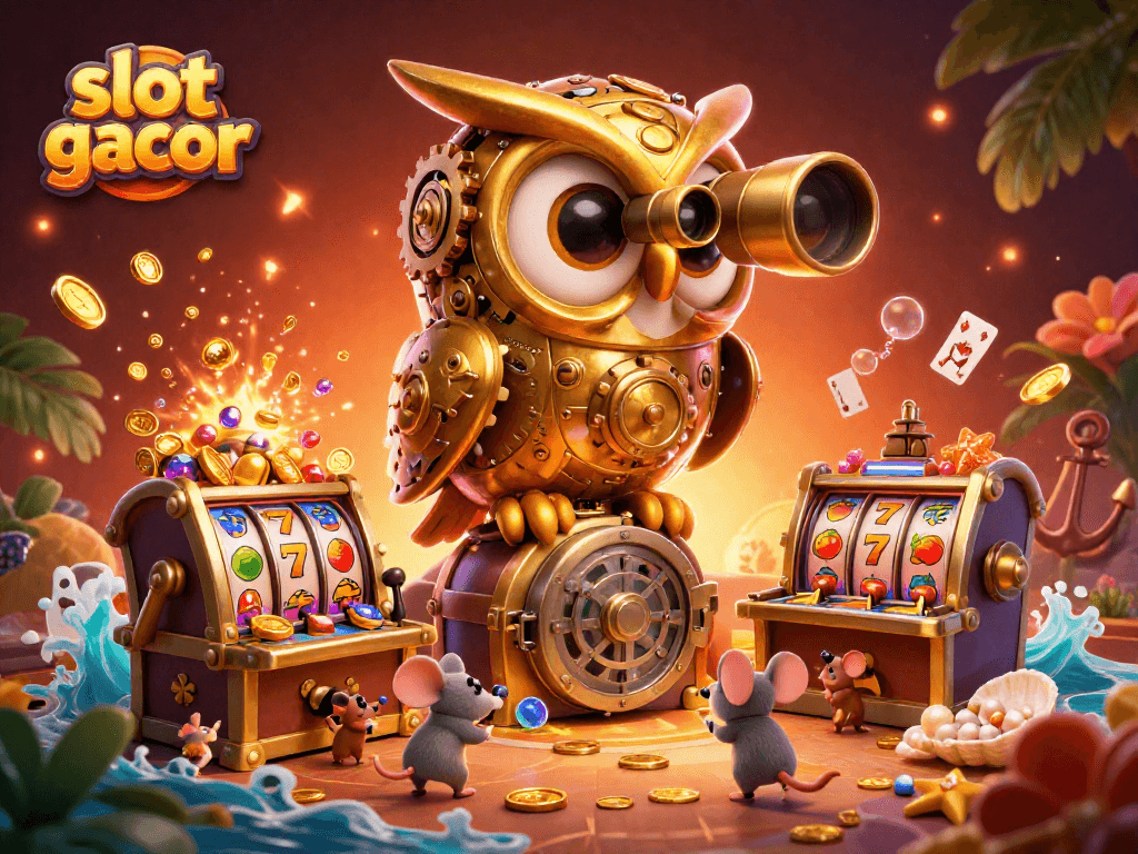 Experience the thrill of slot gacor with colorful digital cash dropping from golden machines.