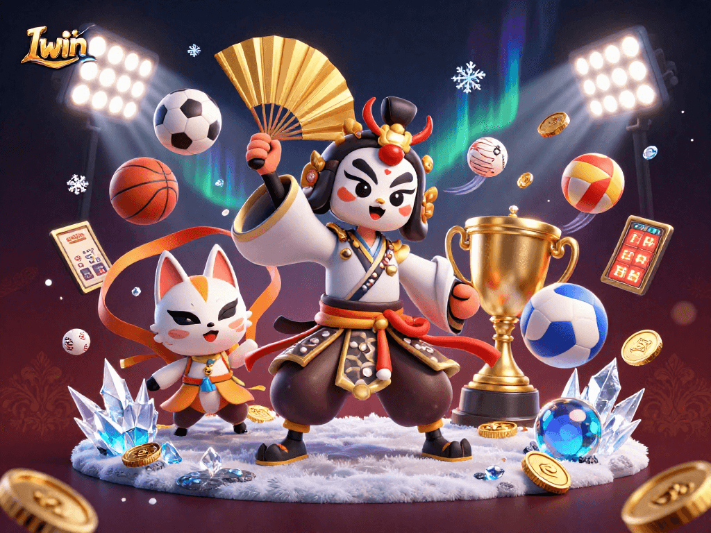 Iwin sports betting scene with kabuki warrior and dynamic sports elements