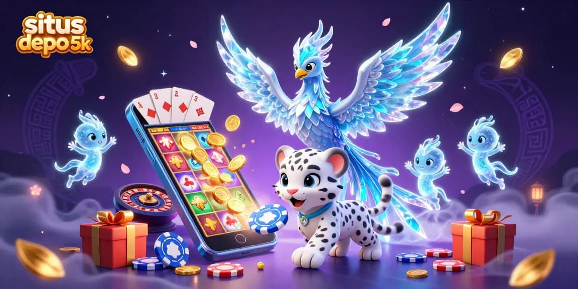 Experience thrilling gameplay at situs depo 5k with a glimmering phoenix and vibrant casino elements.