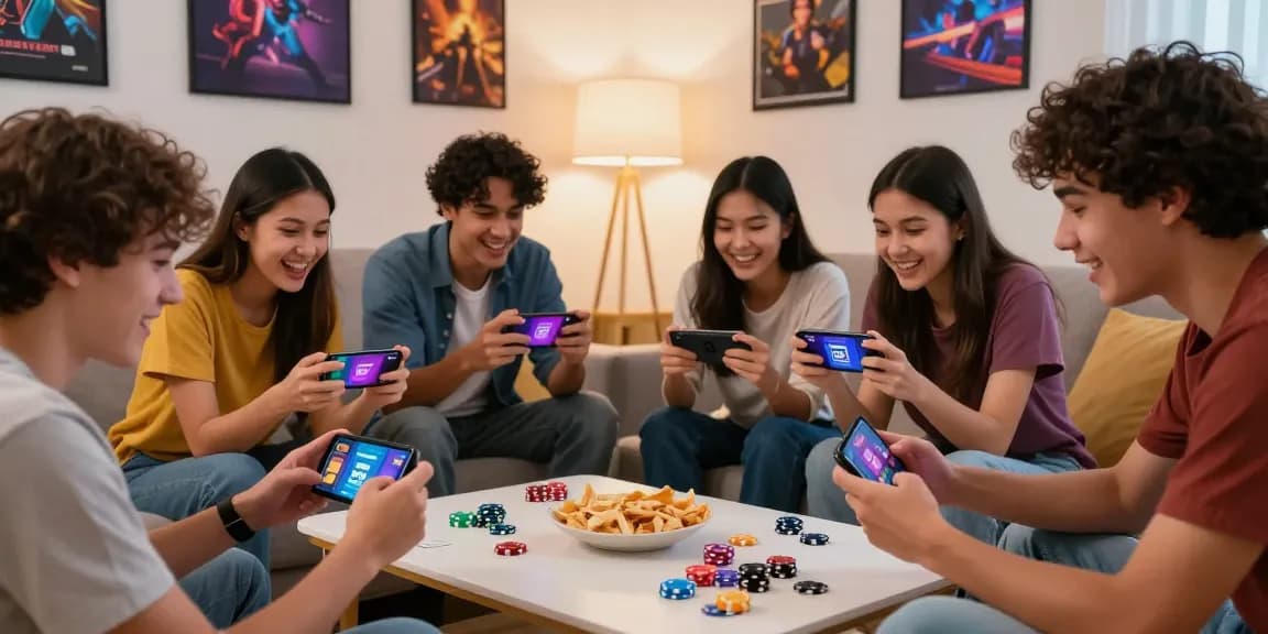 Friends enjoy playing Teen Patti Gold mobile app, showcasing dynamic gaming experience.