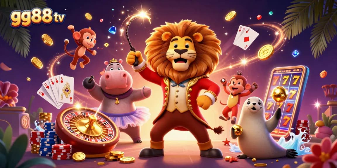 Experience exciting gaming at gg88 tv with vibrant 3D characters, coins, and roulette elements.