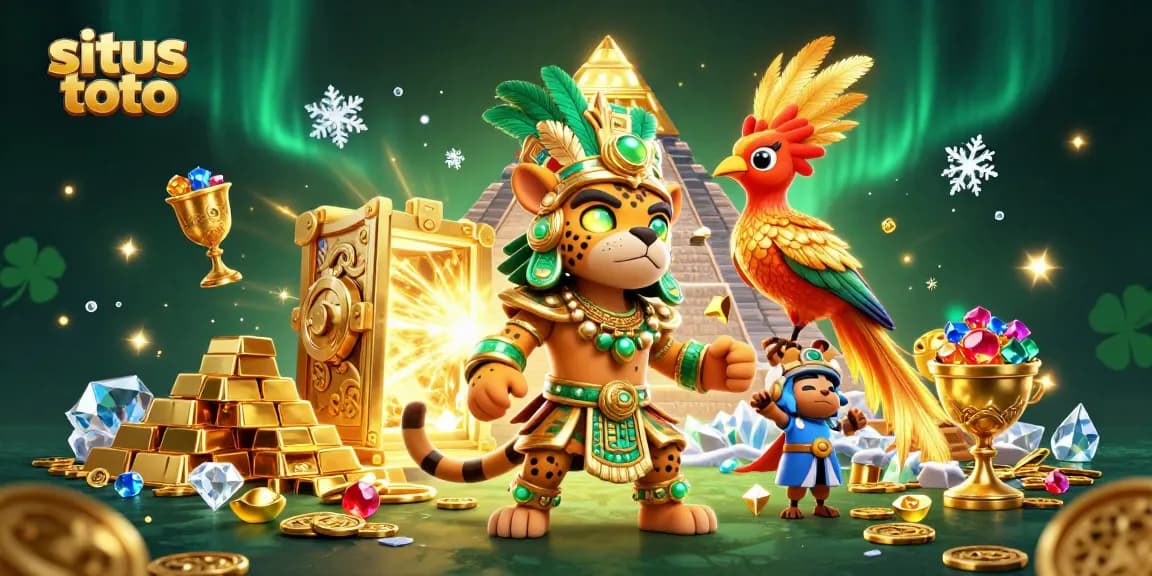Engage with situs toto through vibrant 3D Mayan casino illustration depicting wealth and excitement.