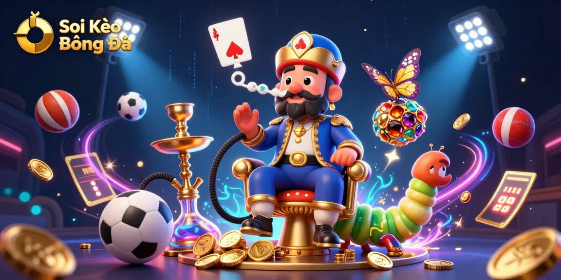 Soi Kèo Bóng Đá visualizes sports betting excitement with dynamic characters and elements in a vibrant scene
