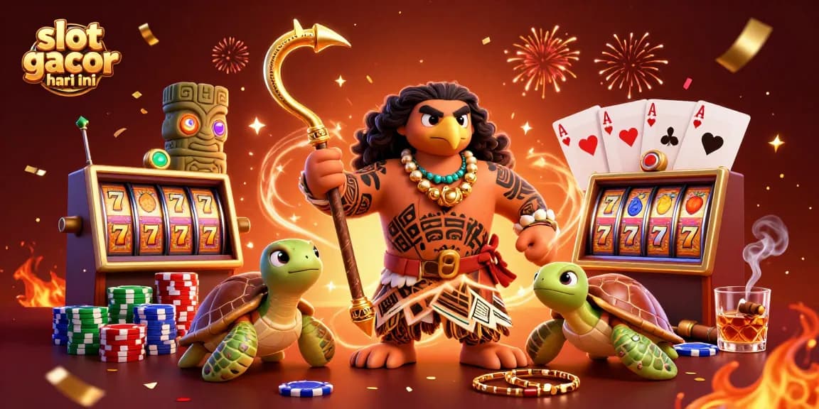 Menangkan slot gacor hari ini dengan ilustrasi yang penuh warna dan energi tinggi dari karakter kasino.