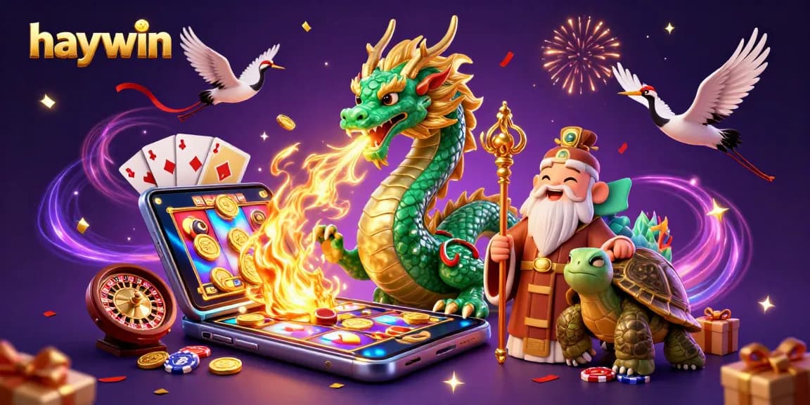 Experience thrilling wins with haywin as the jade dragon breathes fire amidst a vibrant casino scene.
