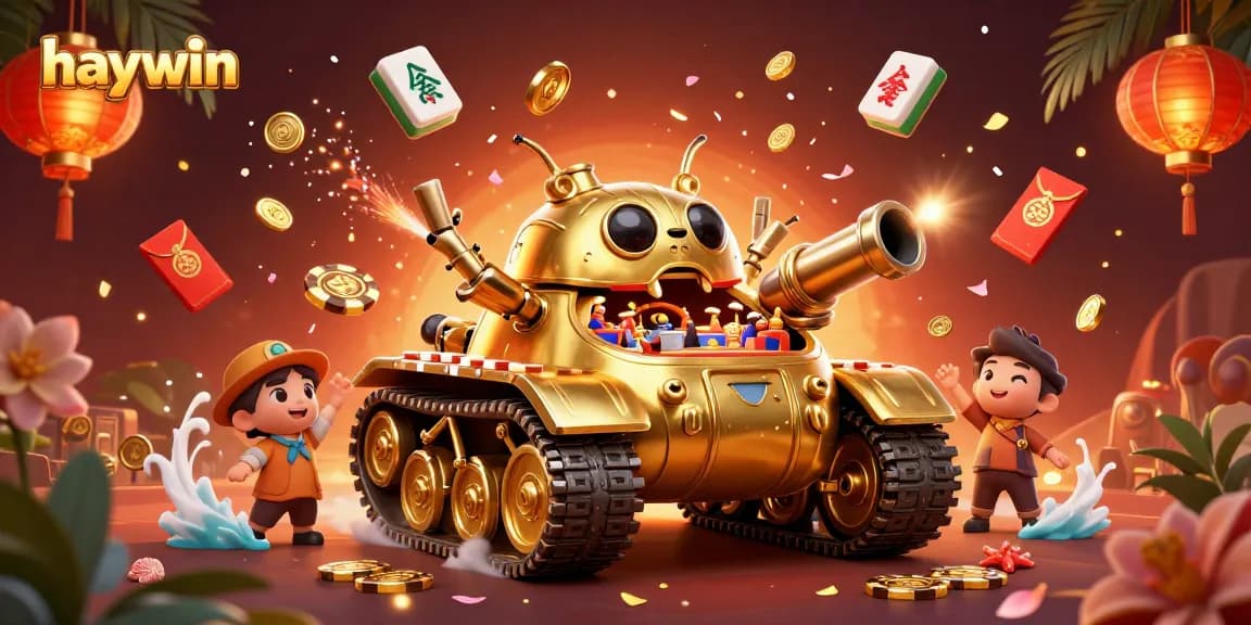 Experience thrilling gaming at Haywin with a dynamic casino scene featuring a golden beetle tank.