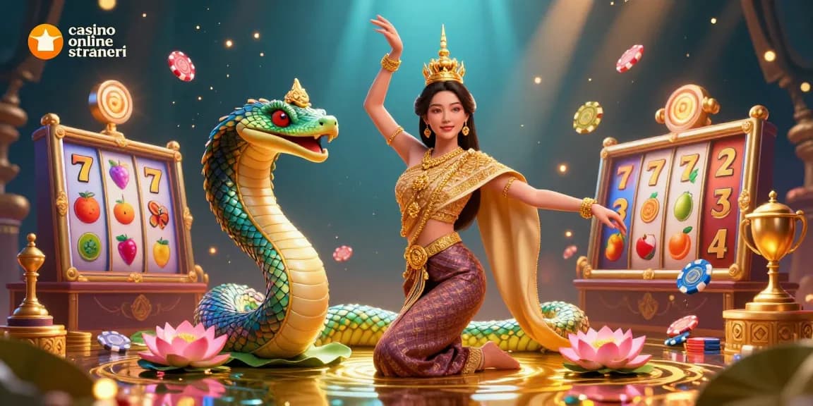 Gioca alle slot nei casino online stranieri con simboli vivaci, elementi dorati e movimento dinamico.