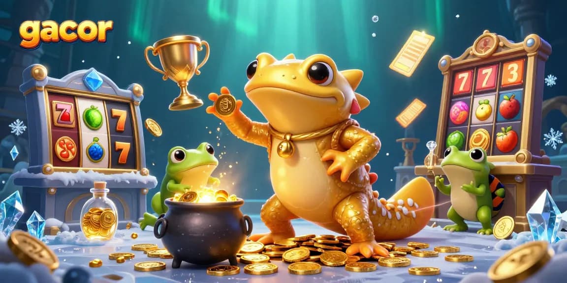Engage with gacor slots featuring a golden salamander and magical elements in a vibrant gaming landscape.