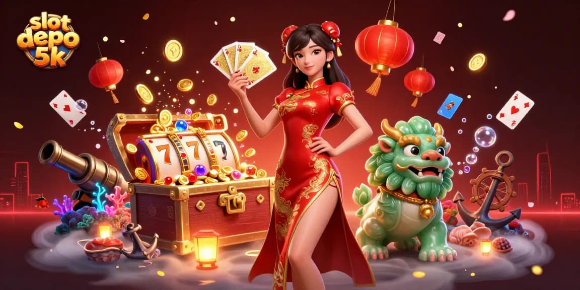 Engage in exciting slot games with slot depo 5k, featuring vibrant characters and dynamic casino elements.
