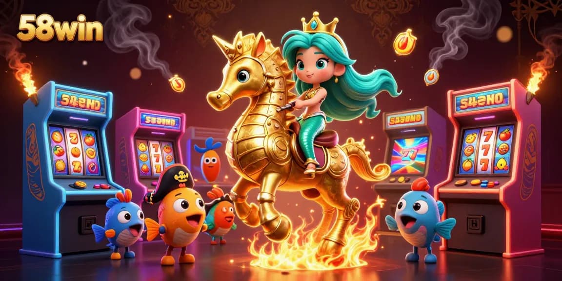 Experience the excitement of 58win with vibrant casino elements and a dynamic mermaid scene.