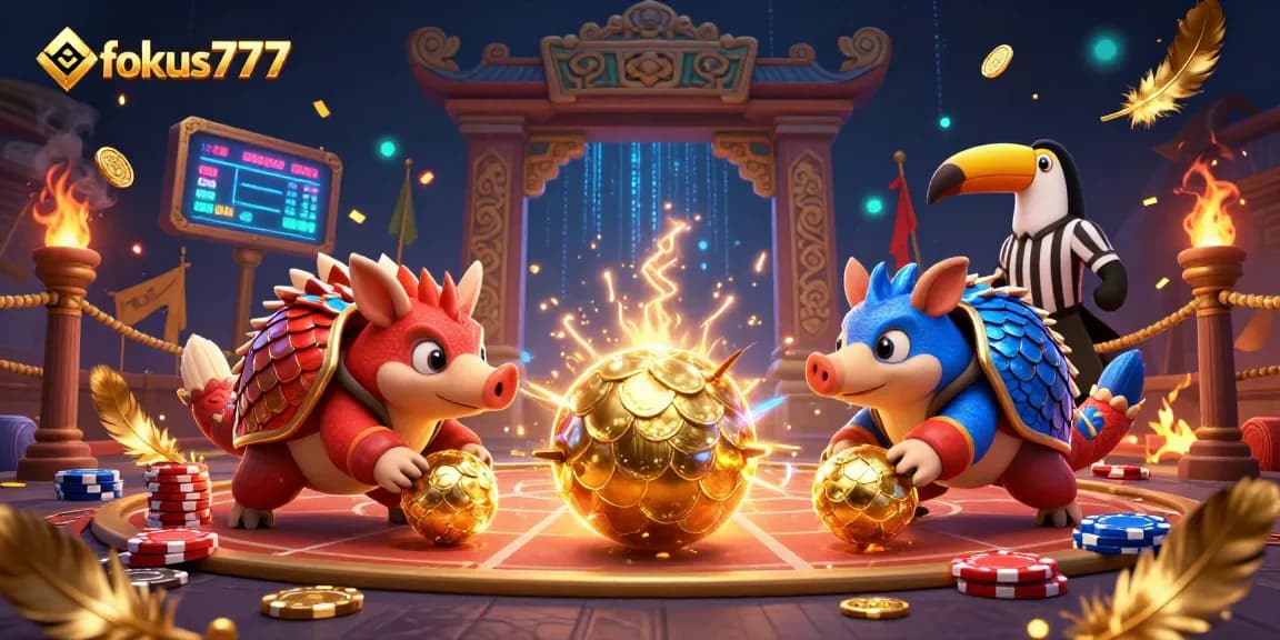 Experience the excitement of fokus777 with rival pangolins battling through poker chips in a vibrant casino scene.
