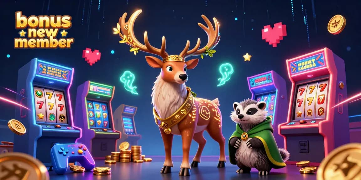 Experience the exciting bonus new member offer with vibrant casino elements and lively characters.