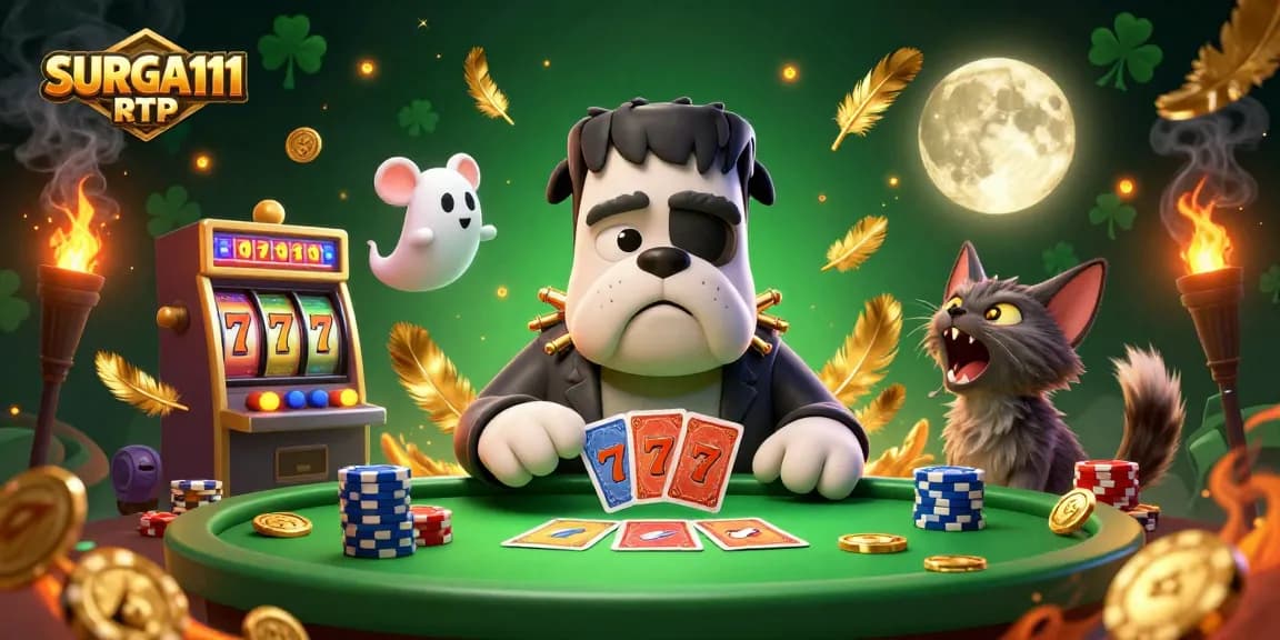 Experience thrilling gameplay with SURGA111 RTP as Frankenstein Bulldog and friends play cards.