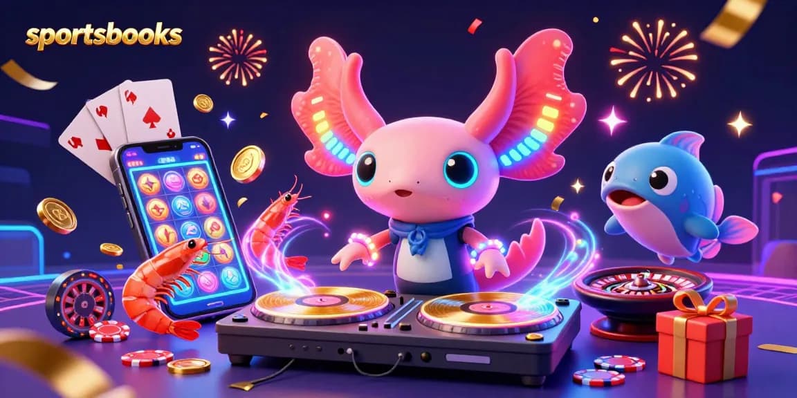Experience vibrant sportsbooks action with a DJ axolotl and gaming elements in 3D!