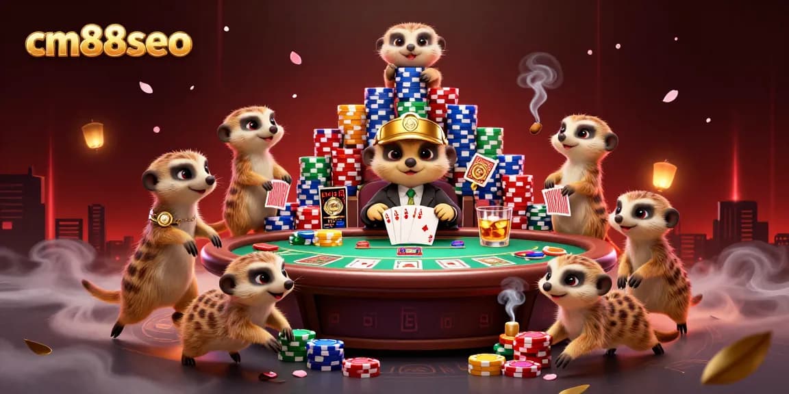Watch the meerkats in this lively cm88seo casino scene as they deal cards and stack chips.