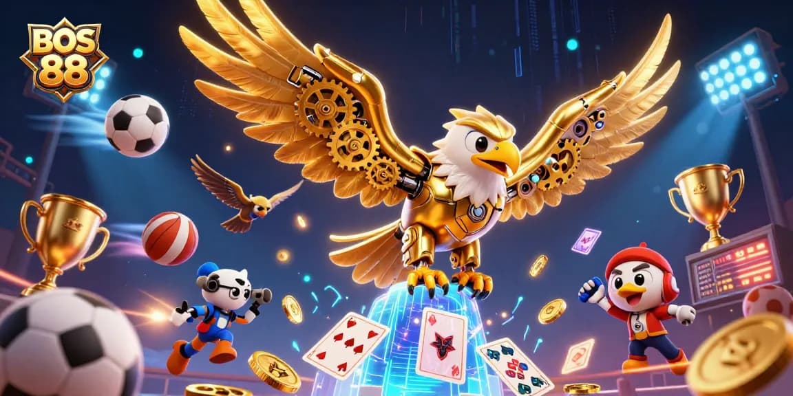 Bermain slot online di BOS 88 dengan karakter kartun eagles dan elemen kasino yang menggugah semangat.