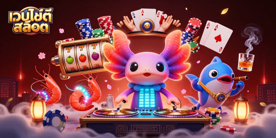 ภาพกราฟิกของเว็บไซต์สล็อตพร้อมตัวละครต่างๆ ที่มีกิจกรรมการเล่นเกม