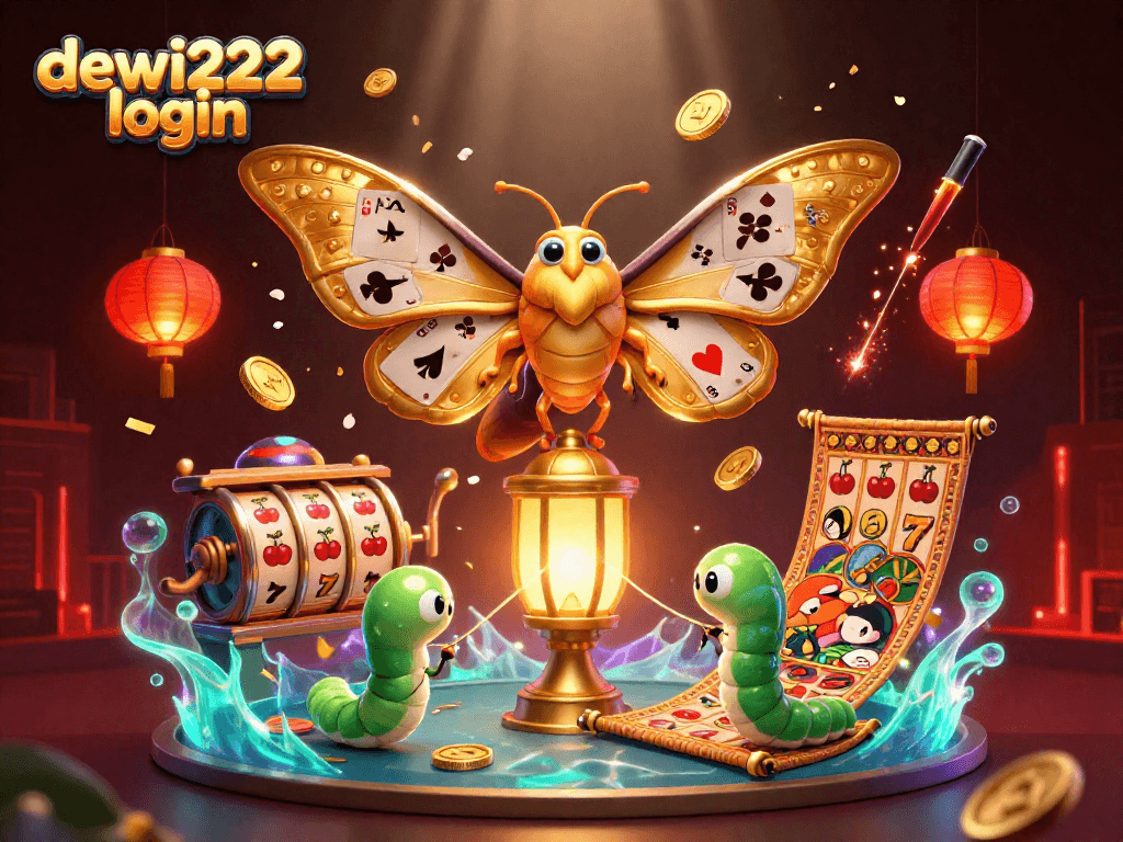 Mengakses dewi222 login dengan permainan slot unik yang dikelilingi oleh simbol keberuntungan dan suasana ceria.