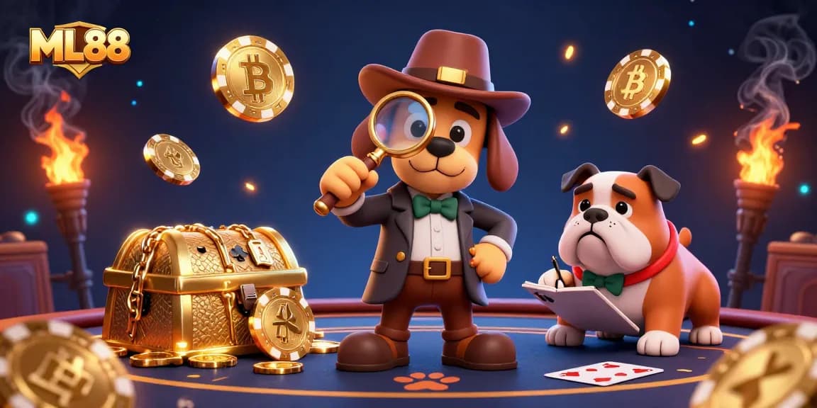Uncover winning strategies at ML88 with a detective exploring poker clues and cryptocurrency elements.