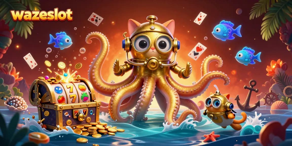 Experience the thrill of playing at wazeslot with slot reels and vibrant treasure in a captivating ocean scene.