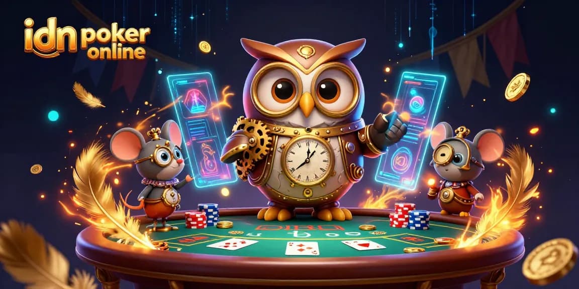 Permainan idn poker online dengan gambar ilusi 3D yang menampilkan penyu dan karakter mouse.