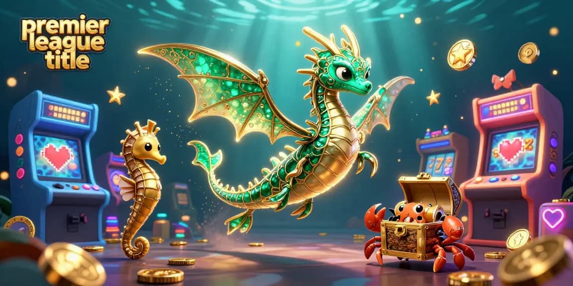 Menangkap momen fantastis dengan judul premier league dalam ilustrasi 3D kasino yang penuh warna dan elemen game.