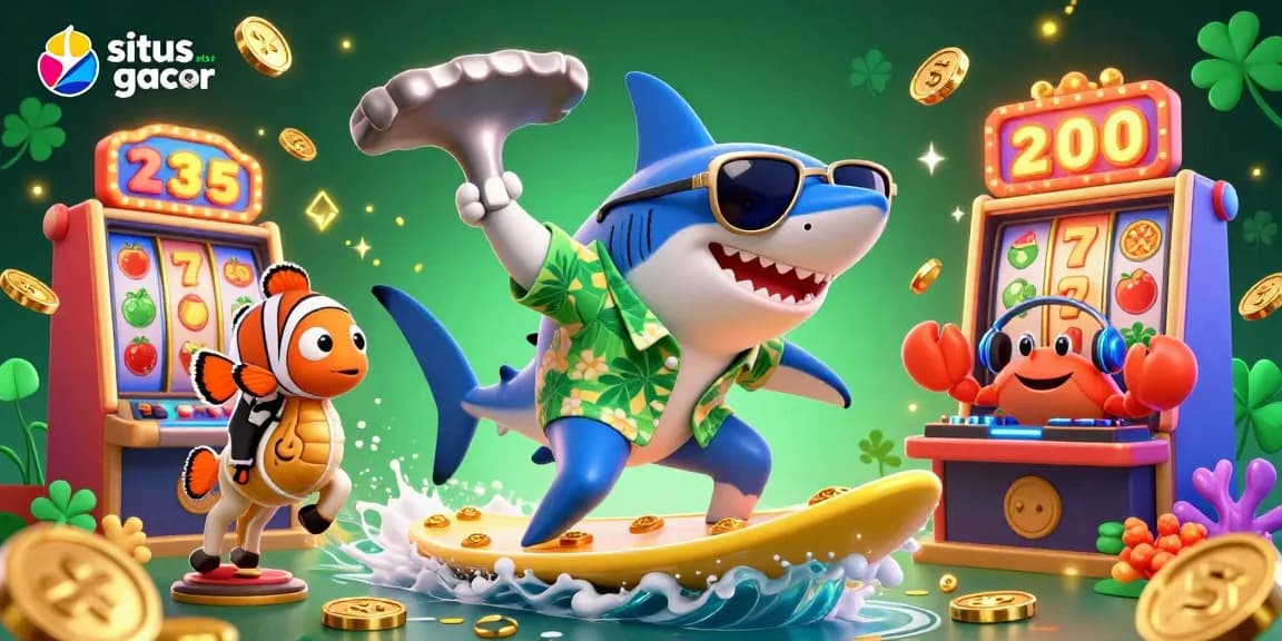 Experience the excitement at situs slot gacor with vibrant slot machines and playful sea creatures.