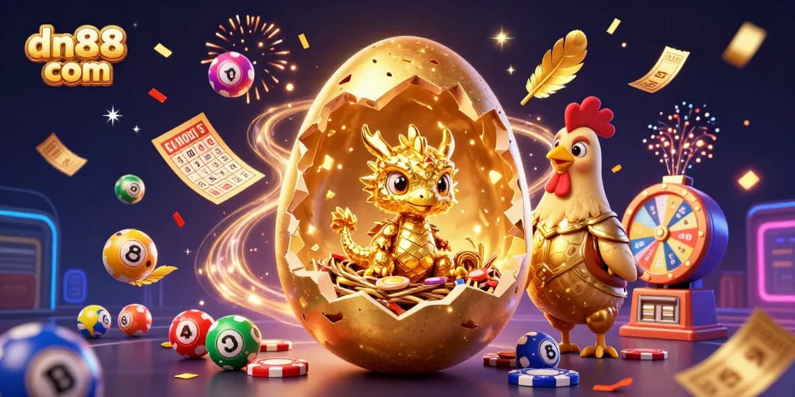 Engage with dn88 com's thrilling gaming scene featuring golden elements and vibrant lottery themes.