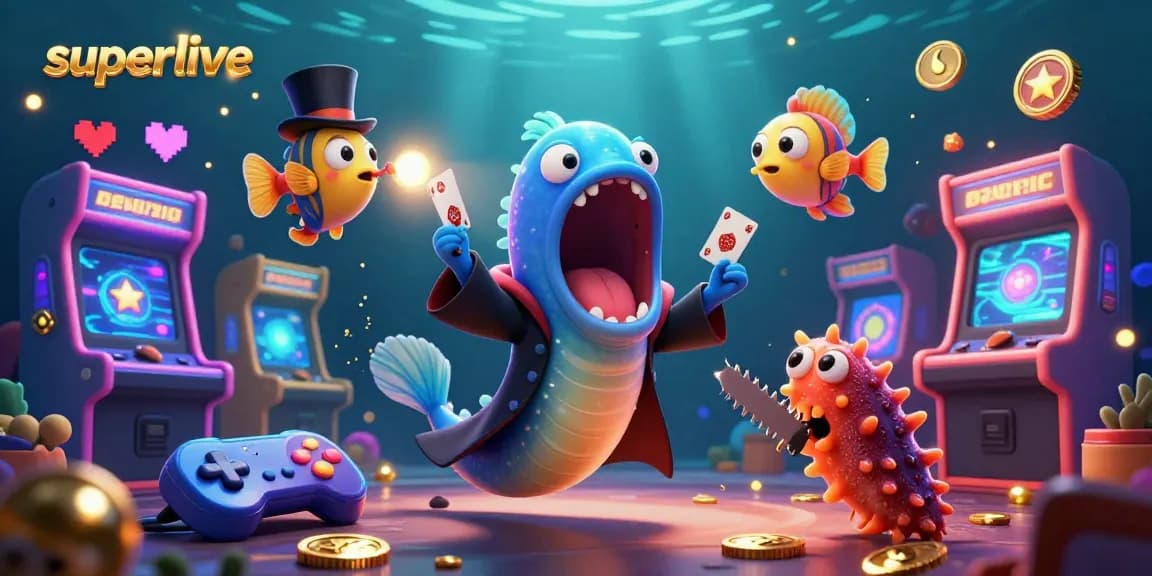 Experience superlive magic with a glowing deep-sea eel performing tricks amidst a vibrant casino scene.