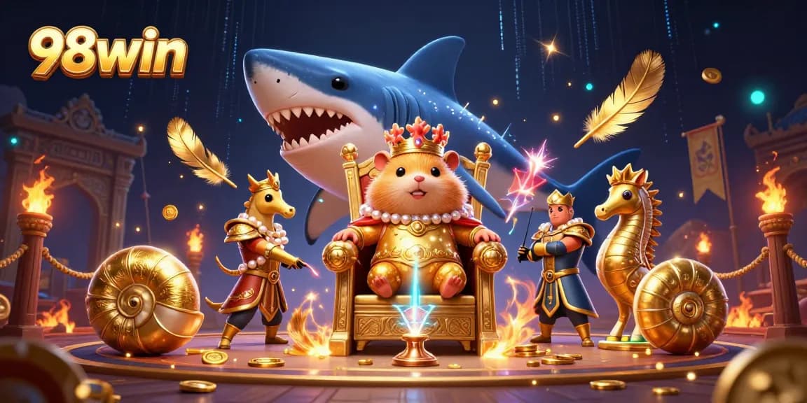 Engage in thrilling gameplay at 98win with a vibrant 3D casino scene showcasing rich gaming elements.