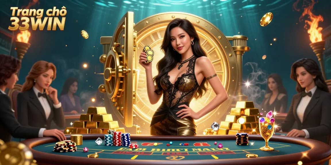 Engage with thrilling games at Trang chủ 33WIN, featuring a VIP baccarat scene filled with glamour and excitement.
