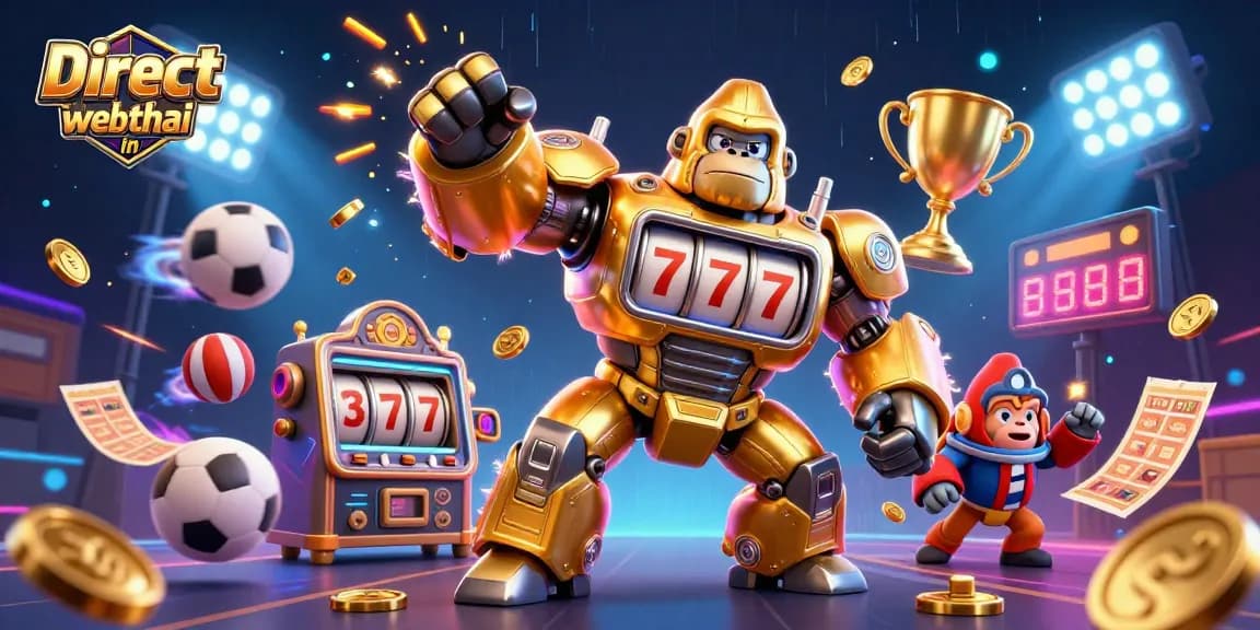 Spin the reels and win big with Direct web in thai - a gaming extravaganza featuring dynamic actions and vibrant elements.