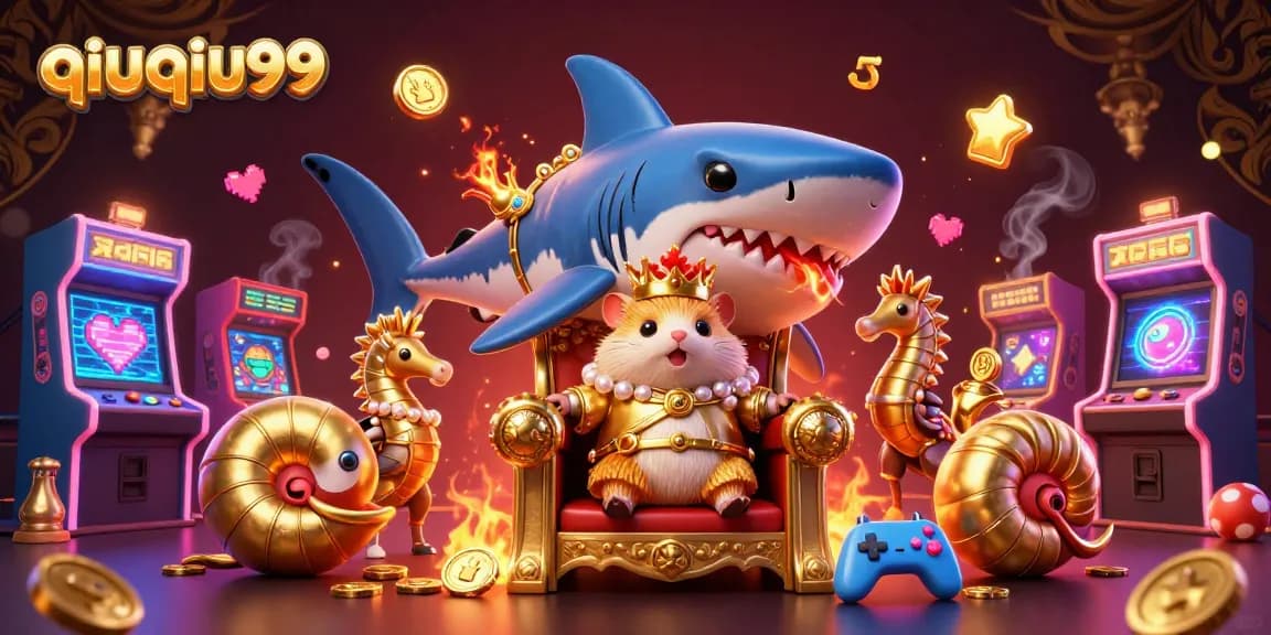 Engage with qiuqiu99's exciting online poker experience featuring a fierce hamster king and vibrant casino elements.
