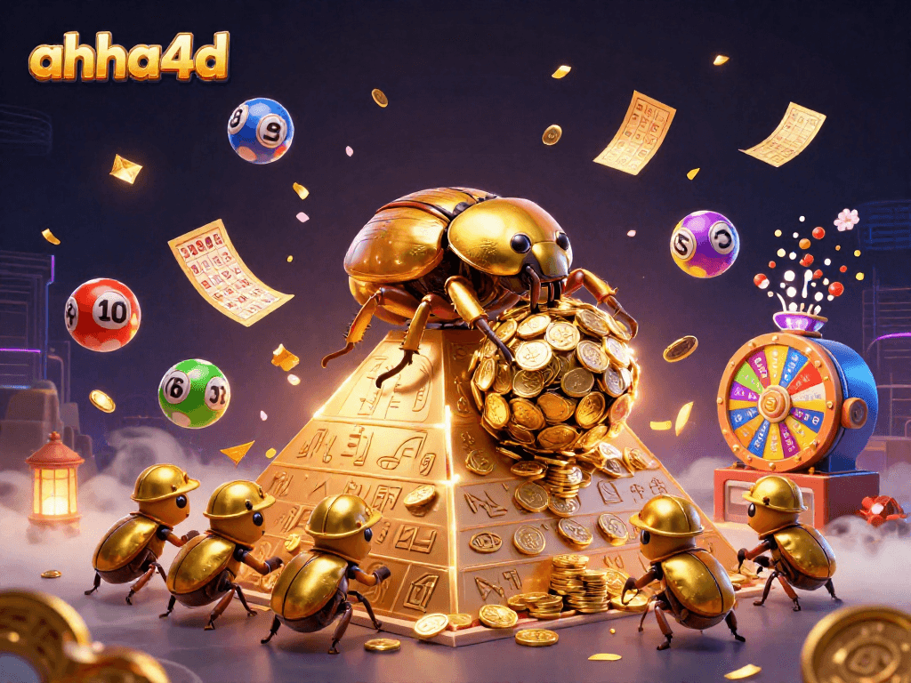 Bermain ahha4d dengan kelinci emas beruntung dan bola lotere berwarna-warni di latar belakang yang menarik.