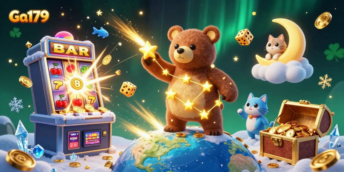 Engage with Ga179’s dazzling jackpot scene, featuring animated characters and vibrant casino elements.