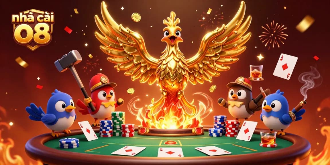 Experience the thrill at nhà cái o8 with dynamic casino elements and vibrant golden visuals.