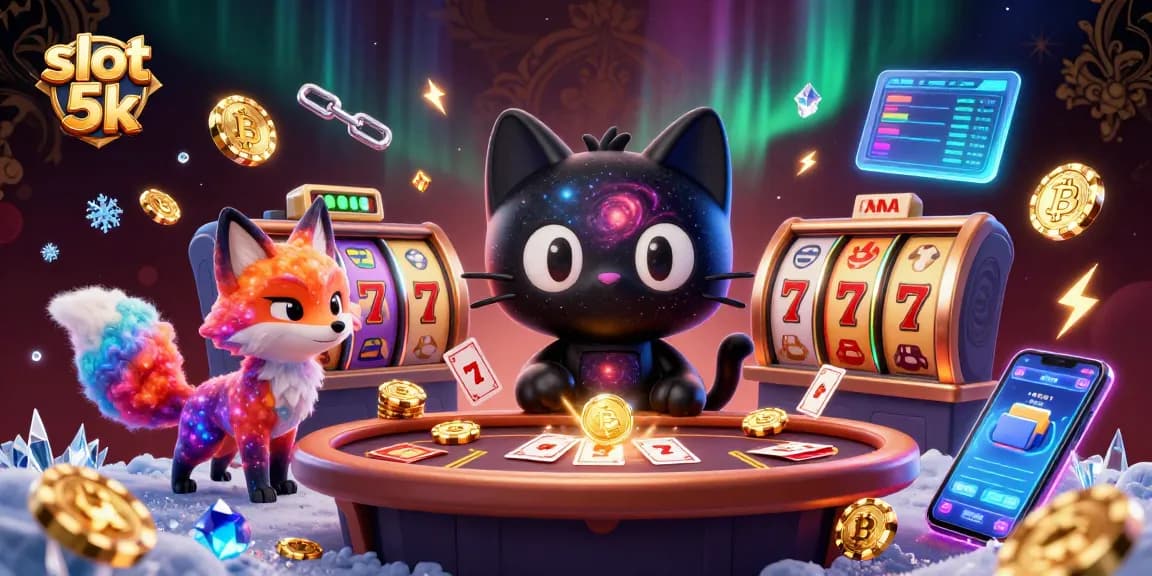 Players enjoy thrilling wins at slot 5k in this vibrant cosmic casino scene filled with rich game elements.