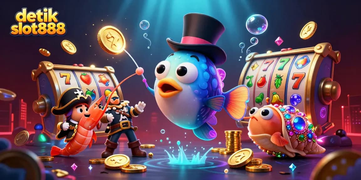Experience excitement at detik slot888 with a vibrant underwater scene showcasing an enchanting anglerfish and pirate shrimp.