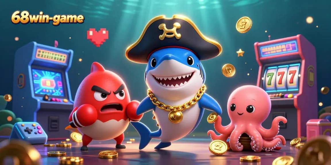 Engage with the vibrant 68win-game casino scene featuring cartoon characters and gaming elements.