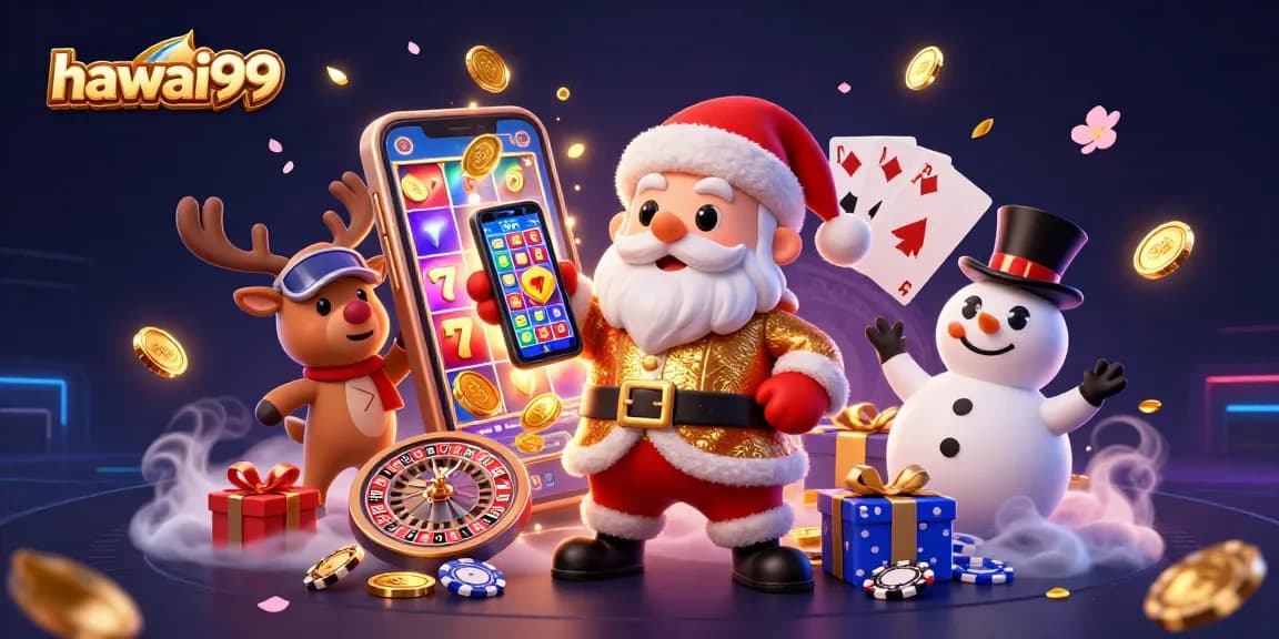 Play winning slots with hawai99 featuring Santa, a dealer reindeer, and poker chip snowman!