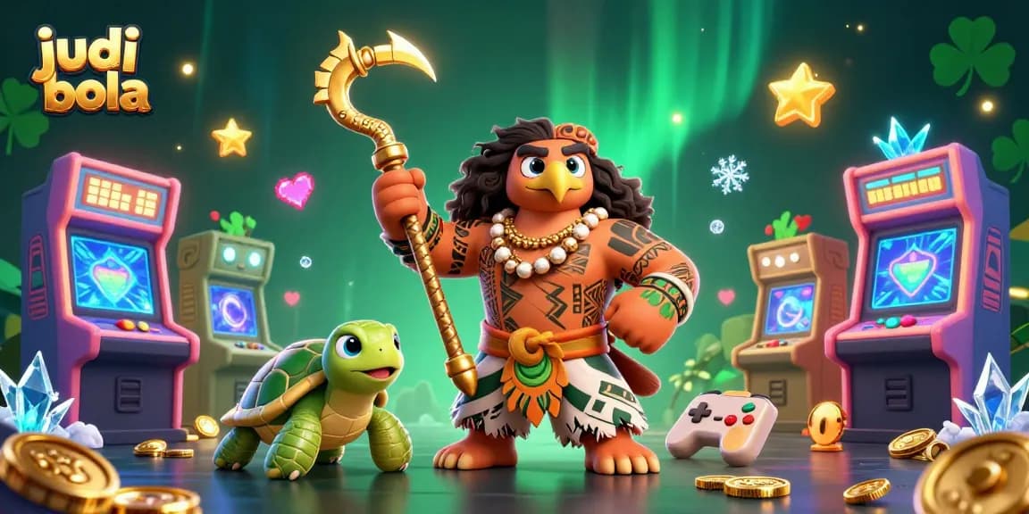 Engage in judi bola with vibrant characters and enticing game elements in a dynamic casino scene.