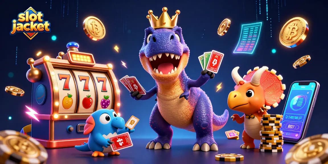 Memenangkan slot jackpot dengan keahlian, karakter lucu bermain dan tumpukan chip emas.