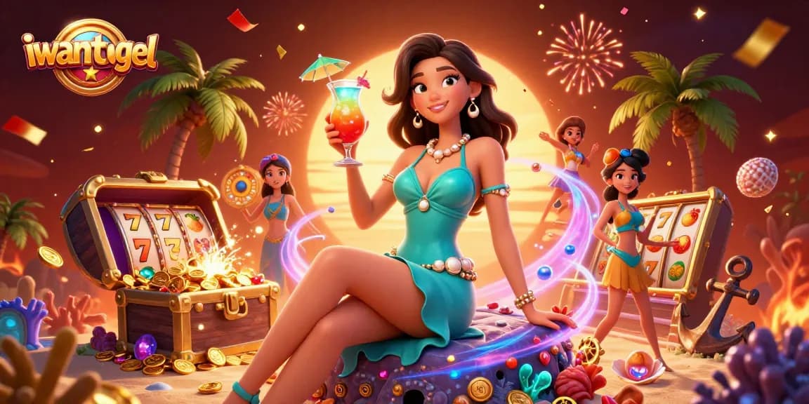 Engage with iwantogel's vibrant gaming atmosphere featuring a beautiful Asian woman celebrating wins.