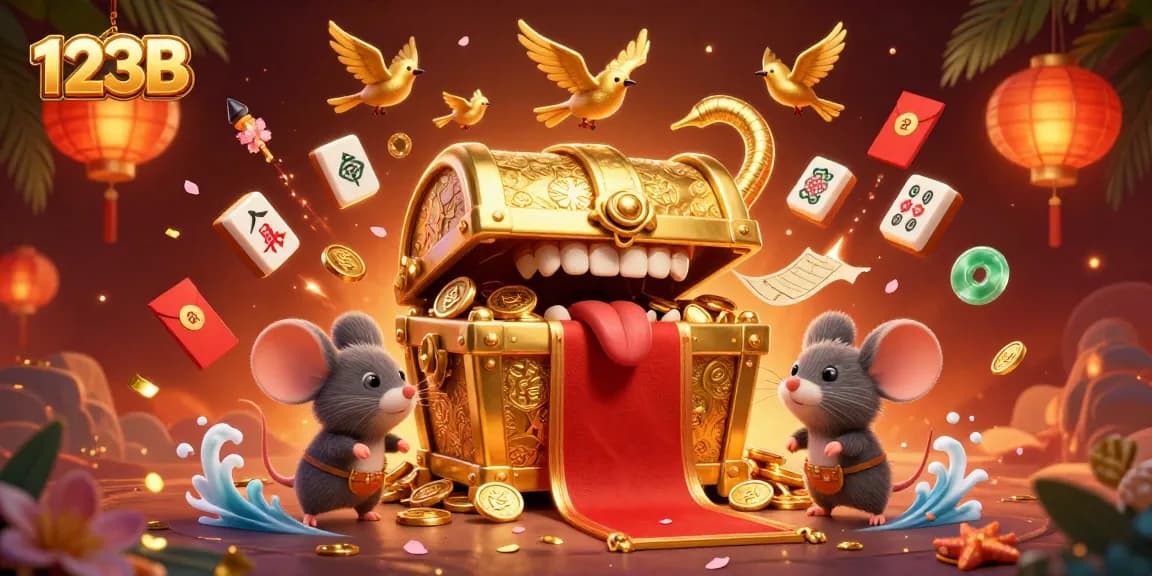 Engaging gamblers with 123B's treasure chest lure in a vibrant 3D casino scene.