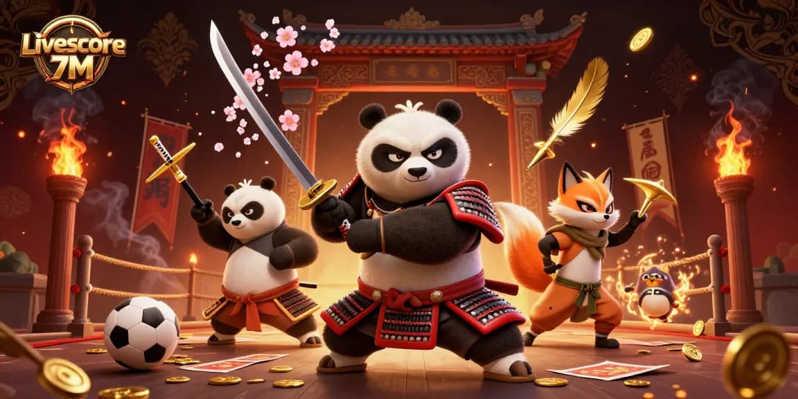 Engage with Livescore 7M as the samurai panda, ninja fox, and tanuki battle within a rich, dynamic gambling environment.