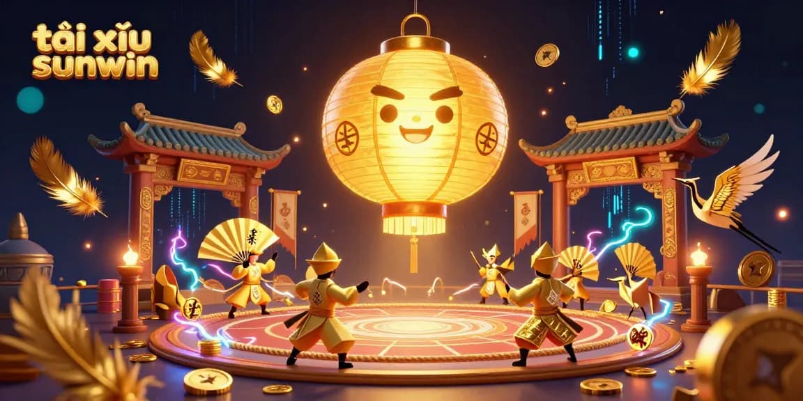 Experience the thrill of tài xỉu sunwin in this dynamic 3D casino scene filled with golden lantern spirits and lucky symbols.